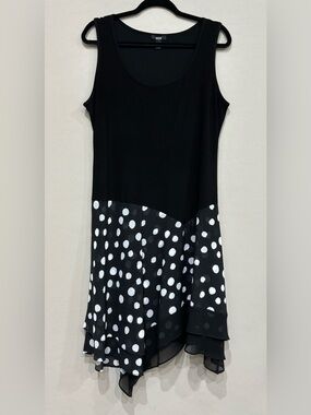 MSK Black Tank Dress, Polka Dot Chiffon Skirt, L